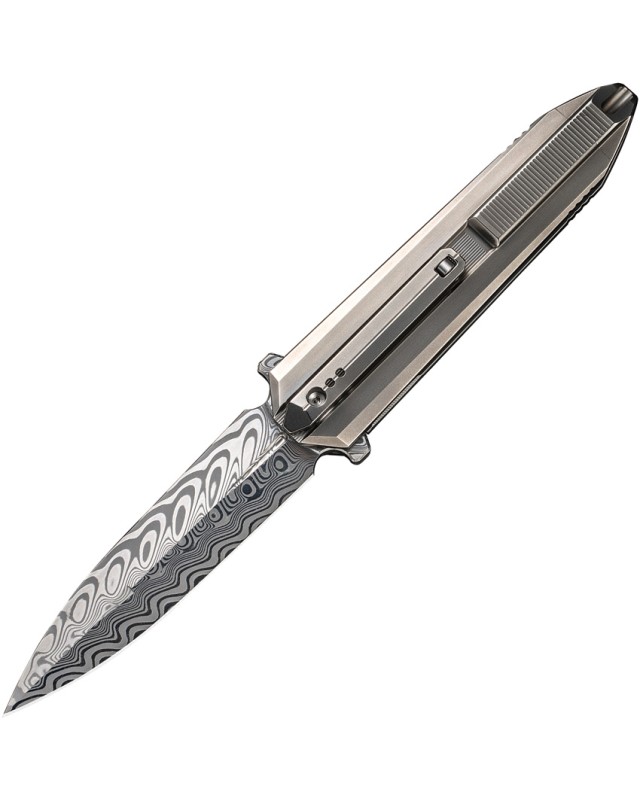We Knife Diatomic Symmetrical Framelock 22032DS1 Damascus Steel Titanium Handle Swiss Legal