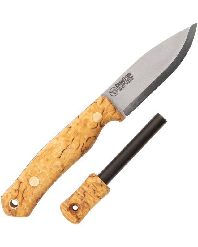 Casström No 8  Swedish Forest Knife Fixed Blade and Firesteel 12828 14C28N Steel Curly Birch Handle