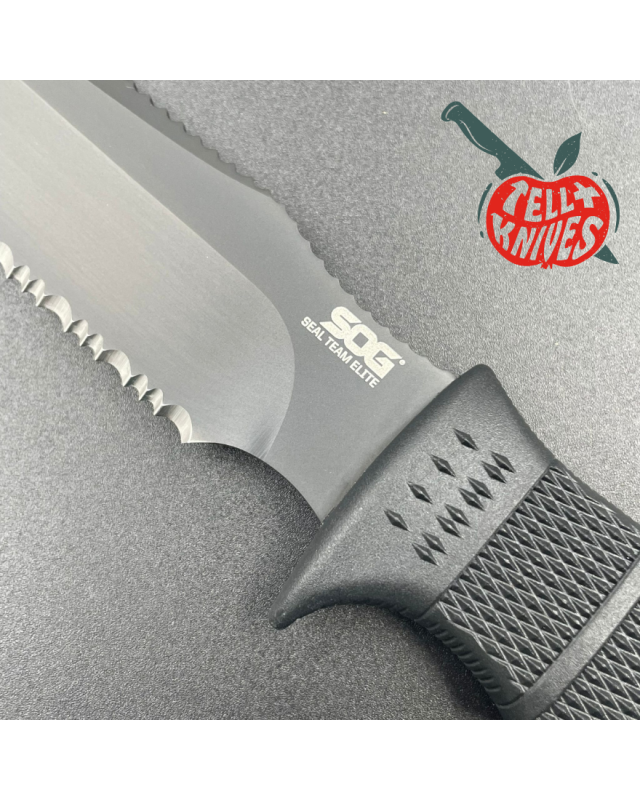 SOG Seal Team Elite fixed blade AUS-8 steel TiNi black finish Zytel handle Cordura sheath SOG Seal Team Elite fixed blade AUS-8 steel TiNi black finish Zytel handle Cordura sheath
