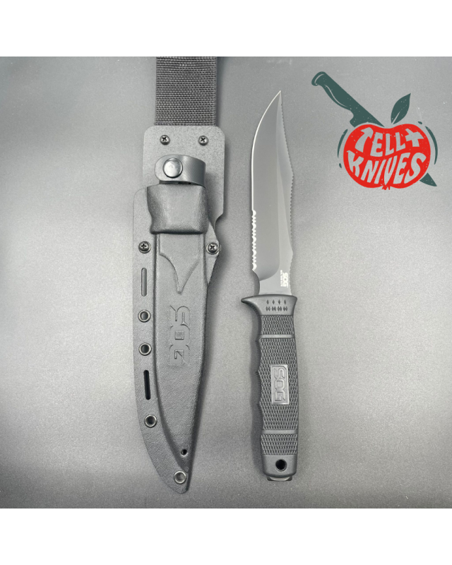 SOG Seal Team Elite fixed blade AUS-8 steel TiNi black finish Zytel handle Cordura sheath SOG Seal Team Elite fixed blade AUS-8 steel TiNi black finish Zytel handle Cordura sheath