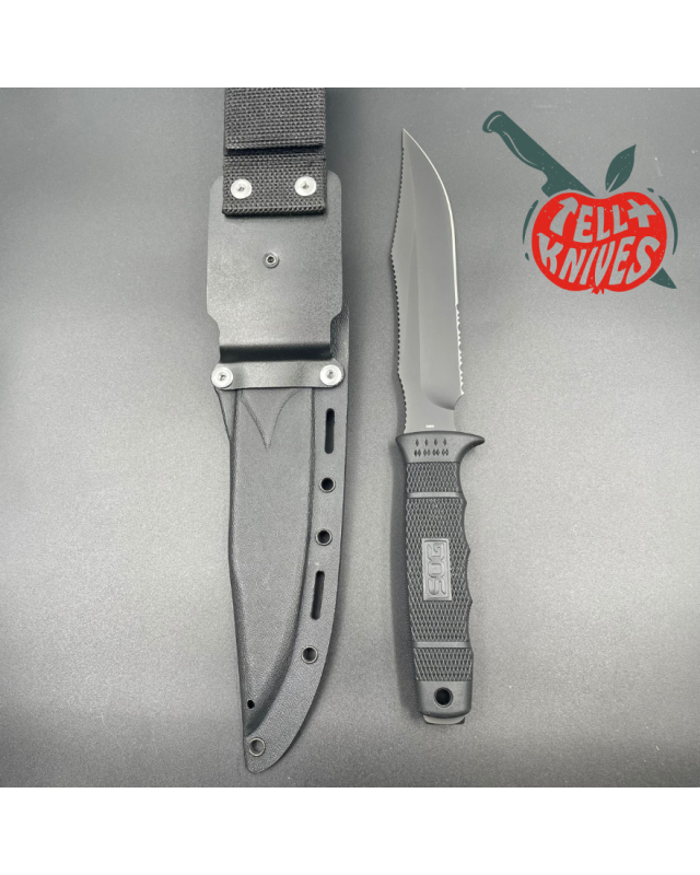 SOG Seal Team Elite fixed blade AUS-8 steel TiNi black finish Zytel handle Cordura sheath SOG Seal Team Elite fixed blade AUS-8 steel TiNi black finish Zytel handle Cordura sheath