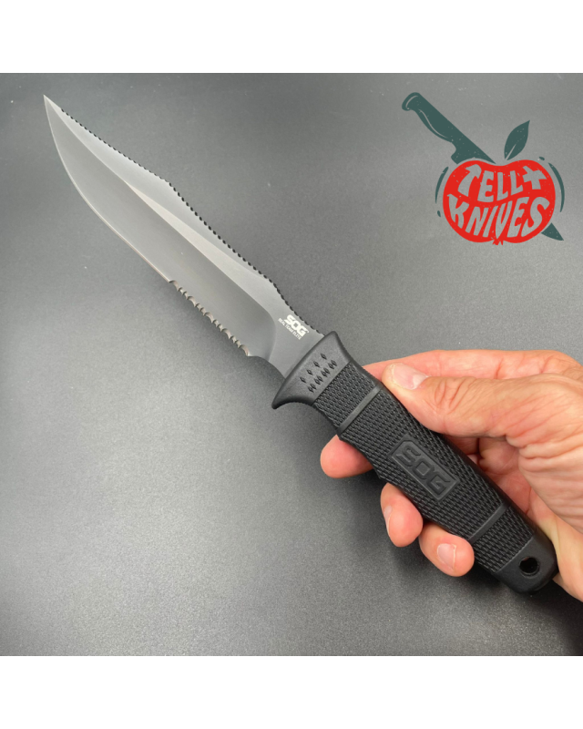 SOG Seal Team Elite fixed blade AUS-8 steel TiNi black finish Zytel handle Cordura sheath SOG Seal Team Elite fixed blade AUS-8 steel TiNi black finish Zytel handle Cordura sheath