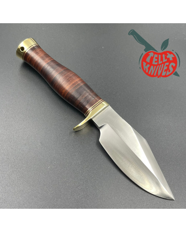 Randall Model 19 Bushmaster forged stainless steel stacked leather handle brass guard and pommel brown leather sheath