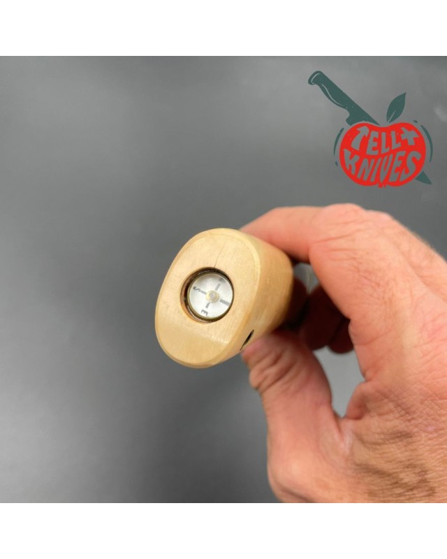 Vintage Randall Model 5 - 6 Camp And Trail forged carbon steel white micarta handle with compass brass guard brown leath