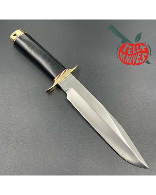 Randall Model 14 - 7.5 Attack forged stainless steel black micarta handle brass guard brass pommel brown leather sheath