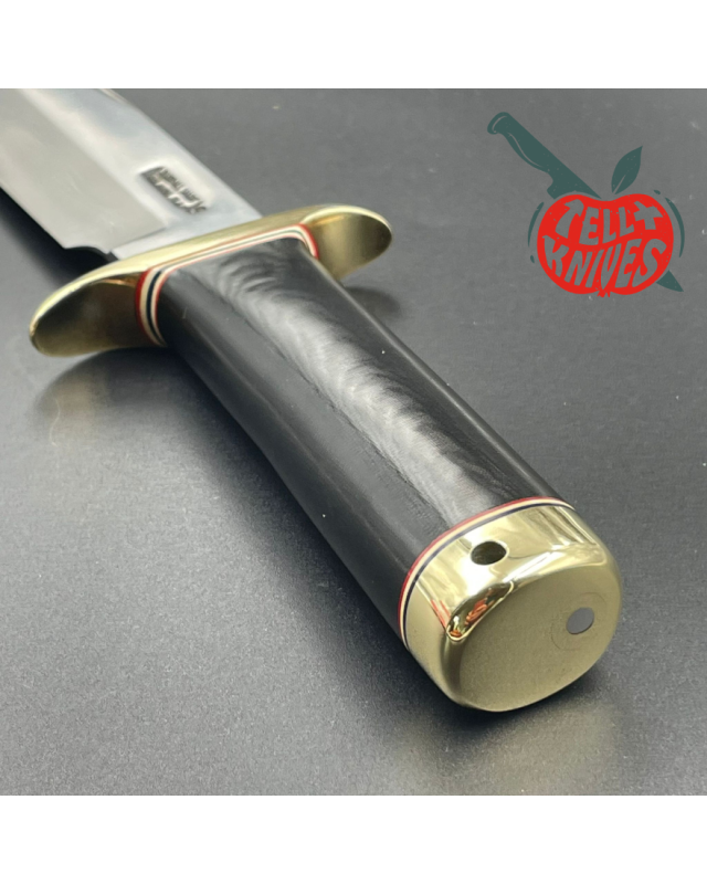 Randall Model 14 - 7.5 Attack forged stainless steel black micarta handle brass guard brass pommel brown leather sheath