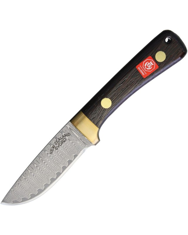 SVORD Damascus stainless steel Drop Point full tang brass guard walnut handle black leather sheath