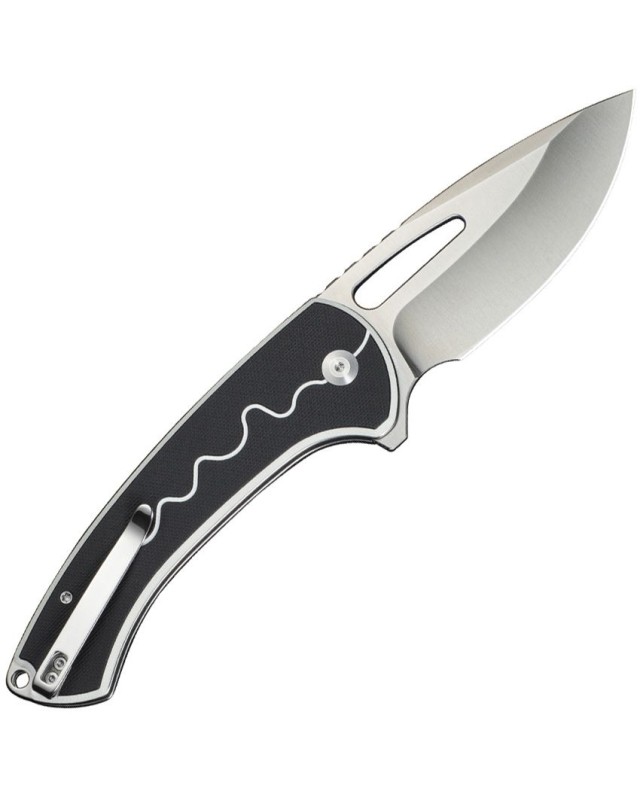 SENCUT Squiggy Button Lock 9Cr18MoV steel satin finish blade black and white G10 handle SENCUT Squiggy Button Lock 9Cr18MoV steel satin finish blade black and white G10 handle