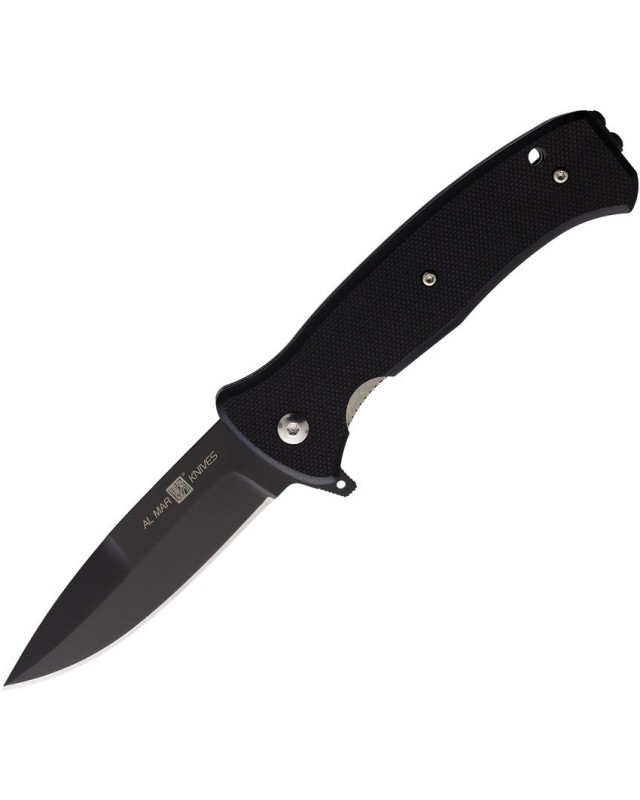 AL MAR Knives Mini SERE 3 S35VN steel black TiNi coated blade black G10 handle flipper framelock