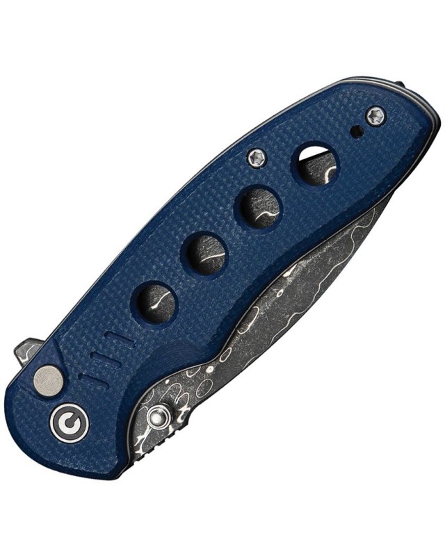 CIVIVI Triptych folding knife Damascus blade Button Lock Blue Canva Micarta Handle Flipper