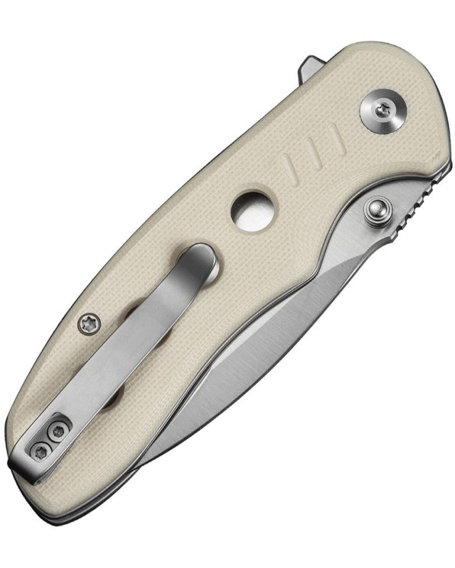 CIVIVI Triptych folding knife 14C28N steel satin finish blade Button Lock Ivory G10 Handle Flipper