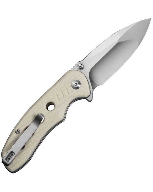 CIVIVI Triptych folding knife 14C28N steel satin finish blade Button Lock Ivory G10 Handle Flipper