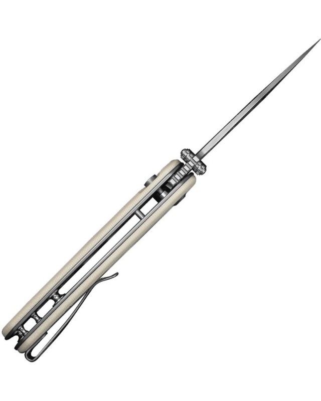 CIVIVI Triptych folding knife 14C28N steel satin finish blade Button Lock Ivory G10 Handle Flipper