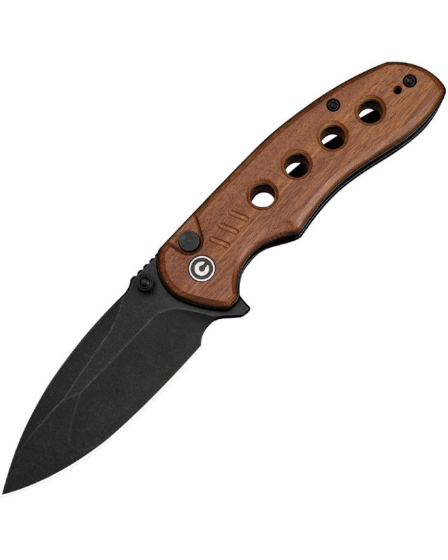CIVIVI Triptych folding knife 14C28N steel blackwash finish blade Button Lock Guibourtia wood Handle Flipper