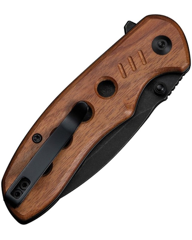 CIVIVI Triptych folding knife 14C28N steel blackwash finish blade Button Lock Guibourtia wood Handle Flipper