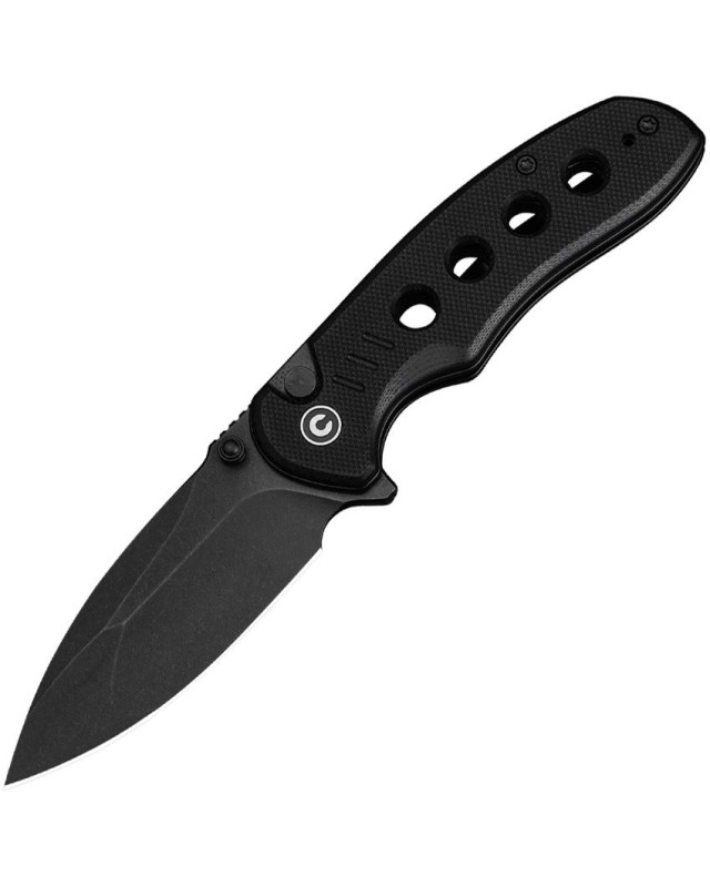 CIVIVI Triptych folding knife 14C28N steel blackwash finish blade Button Lock Black G10 Handle Flipper