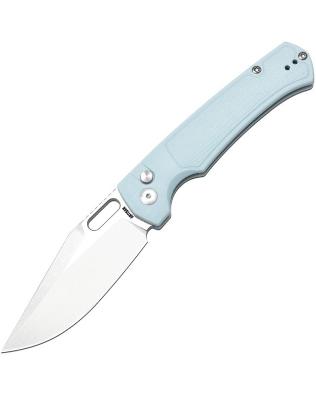 Artisan Cutlery Revel AR-RPM9 steel satin finish blade Button Lock Mint green FRN handle