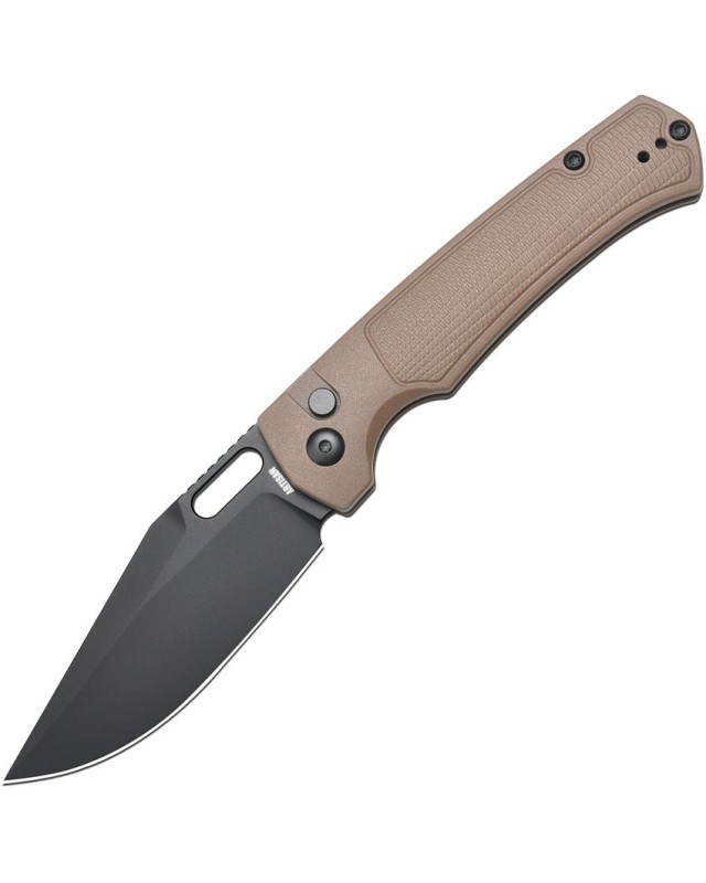 Artisan Cutlery Revel AR-RPM9 steel black PVD coated blade Button Lock Brown FRN handle