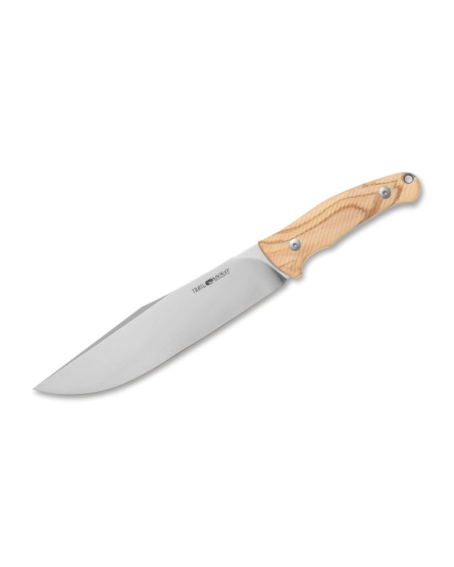 VIPER Trail fixed blade N690 steel stonewash finish olive wood handle brown leather sheath