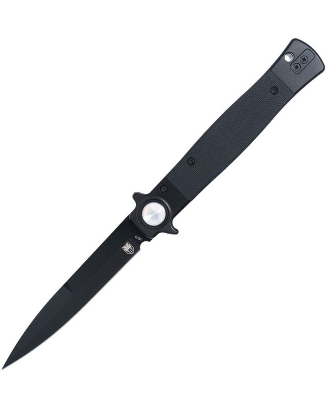 Cobratec Knives Stiletto VG-10 steel black finish Button Lock Black G10 handle Switzerland Legal