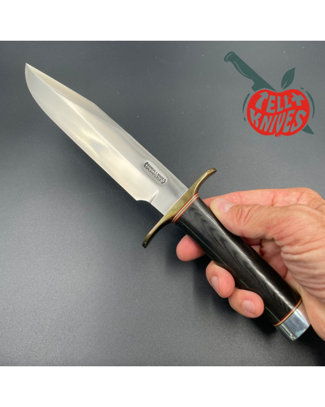 Randall Model 14 - 7.5 Attack forged carbon steel black micarta handle brass guard Duralumin pommel brown leather sheath