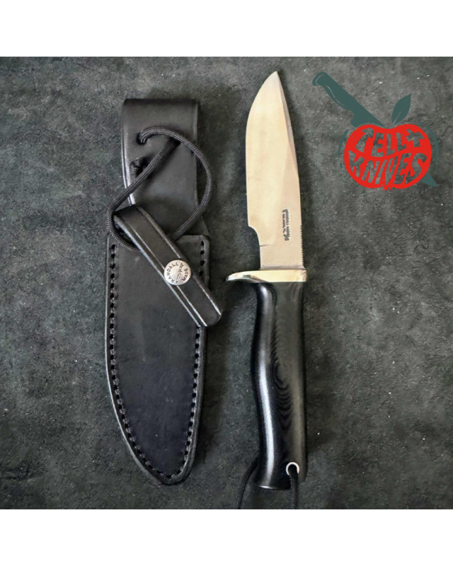 Randall Made Knives Model 28 Woodsman forged stainless steel black micarta handle nickel silver guard