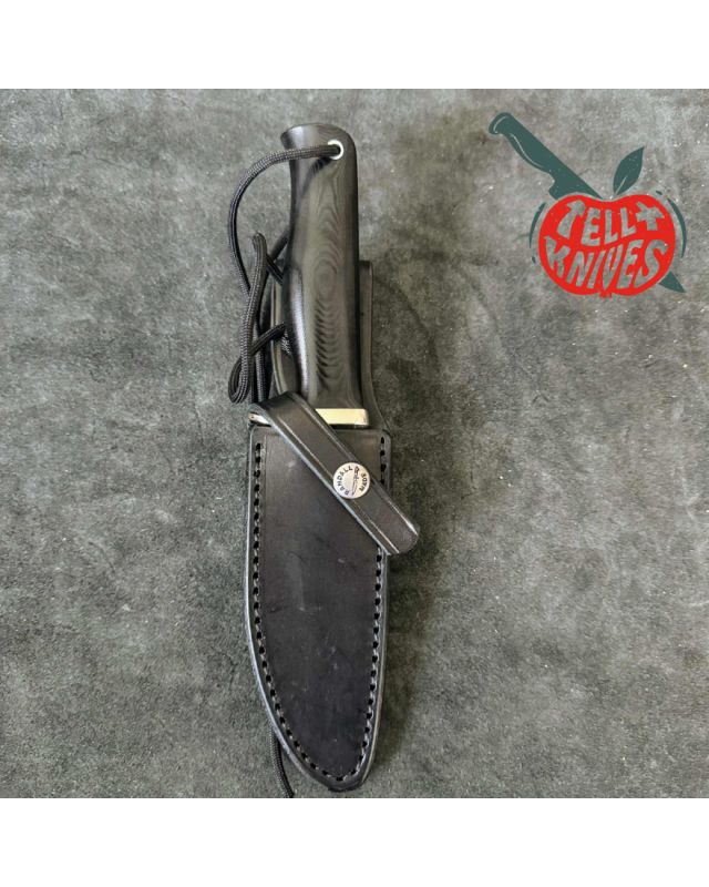 Randall Made Knives Model 28 Woodsman forged stainless steel black micarta handle nickel silver guard