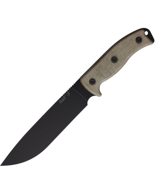ONTARIO RAT-7 fixed blade 1075HC steel black coated blade black micarta handle black nylon sheath