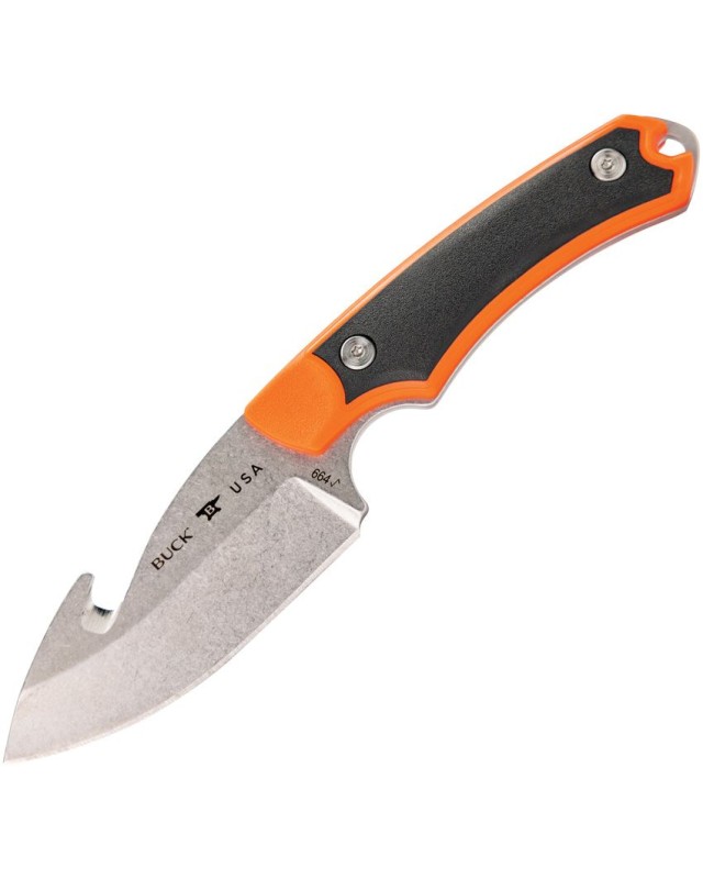 BUCK Alpha Hunter Select full tang 420HC steel stonewash finish orange nylon handle black nylon sheath