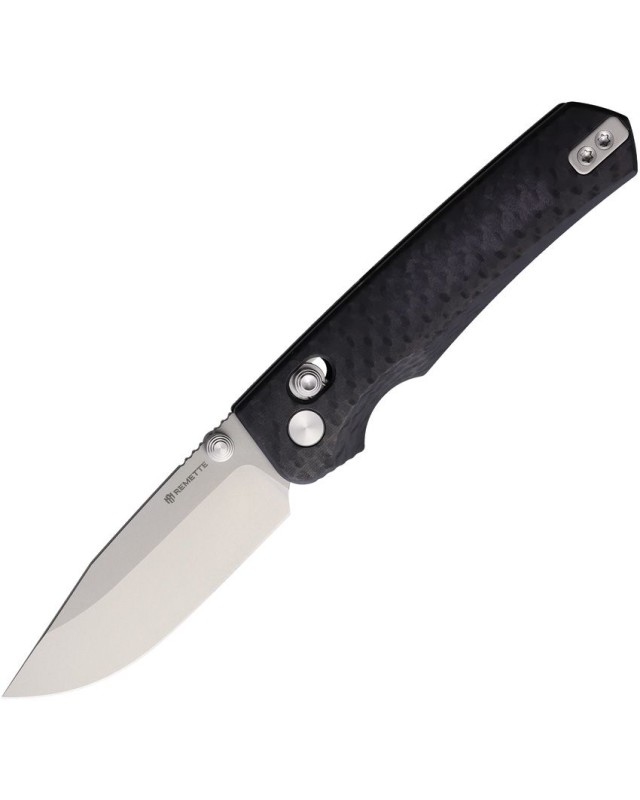 REMETTE Aurora folding knife 14C28N steel satin finish blade crossbar lock black G10 handle