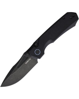Rhino 14C28N steel black micarta handle button lock