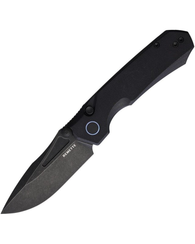 Rhino 14C28N steel black micarta handle button lock