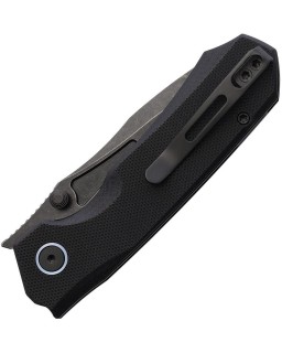Rhino 14C28N steel black micarta handle button lock