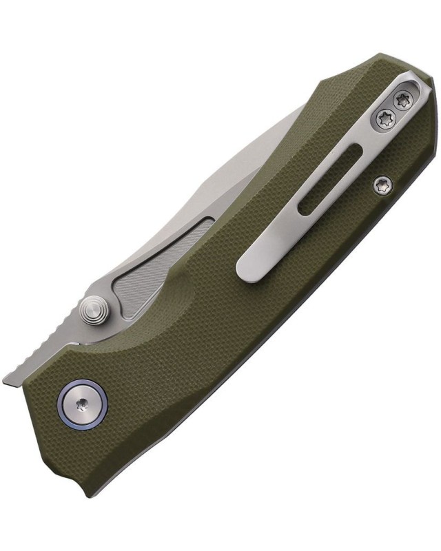 Rhino 14C28N steel green micarta handle button lock Rhino 14C28N steel green micarta handle button lock