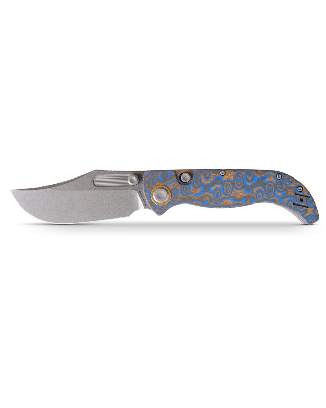 Vosteed Naga S35VN steel stonewash finish button lock Ocean micarta handle bowie blade