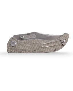 Vosteed Naga S35VN steel stonewash finish button lock green micarta handle bowie blade