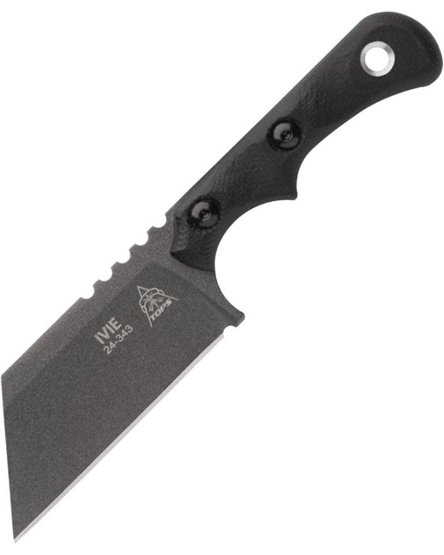 TOPS Knives Ivie Neck Knife Fixed Blade 1095HC steel gray Tungsten Cerakote blade black canva micarta kydex sheath