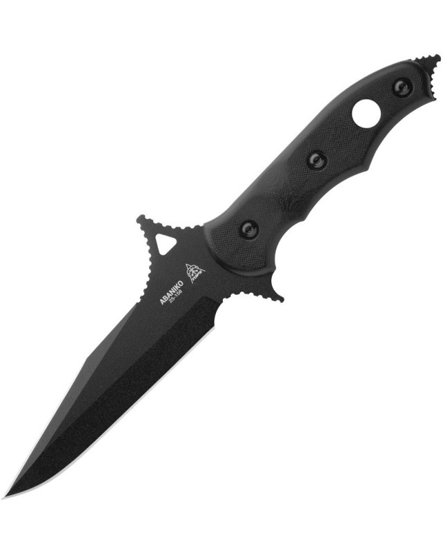 TOPS Knives Abaniko Fixed Blade Full Tang 1095HC steel black traction coated blade black G10 kydex sheath Bram Frank FMA