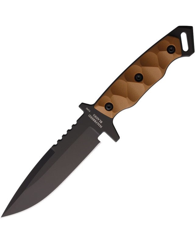 Halfbreed Blades Medium Infantry Knife Bohler K340 Steel black Teflon coated FDE G10 handle blsck kydex sheath
