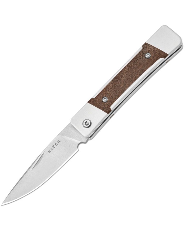 Kizer Cutlery Little Grand Slip Joint Nitro-V steel satin finish blade SIlver aluminium with Mkuruti wood handle