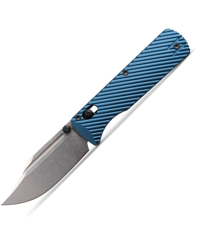 VOSTEED Vombat Bowie shape blade M390 premium steel stonewash finish Crossbar Lock blue Aluminum Handle A4108
