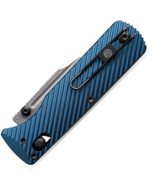VOSTEED Vombat Bowie shape blade M390 premium steel stonewash finish Crossbar Lock blue Aluminum Handle A4108 VOSTEED Vombat Bowie shape blade M390 premium steel stonewash finish Crossbar Lock blue Aluminum Handle A4108