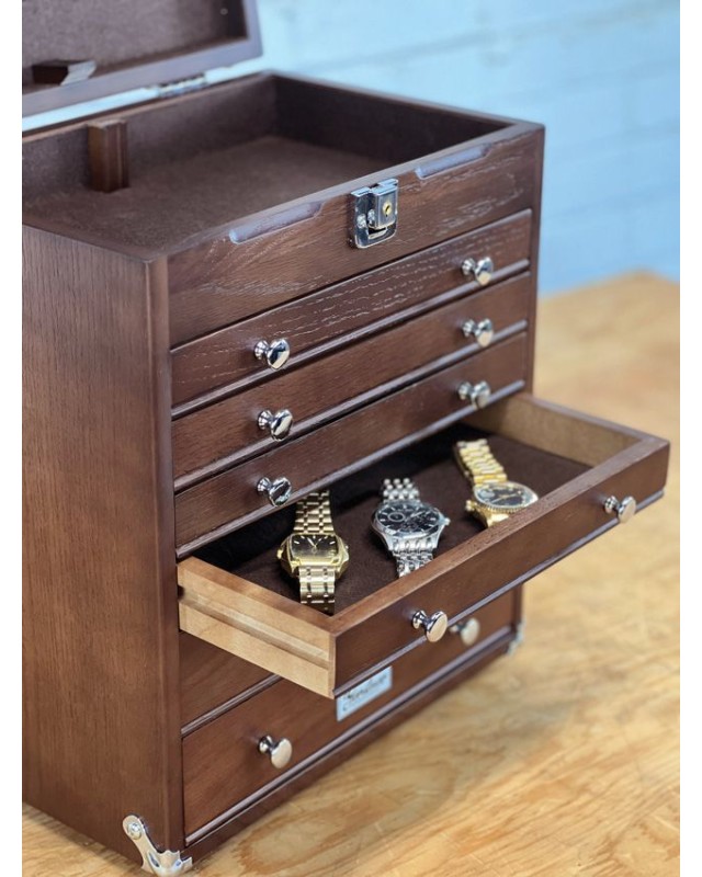 Six Drawer Collector's Chest Dark Oak wood