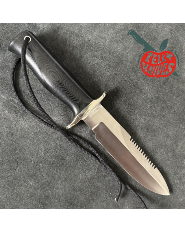 Randall Made Knives Model Combat Companion CC FT forged stainless steel black micarta handle black leather sheath with s