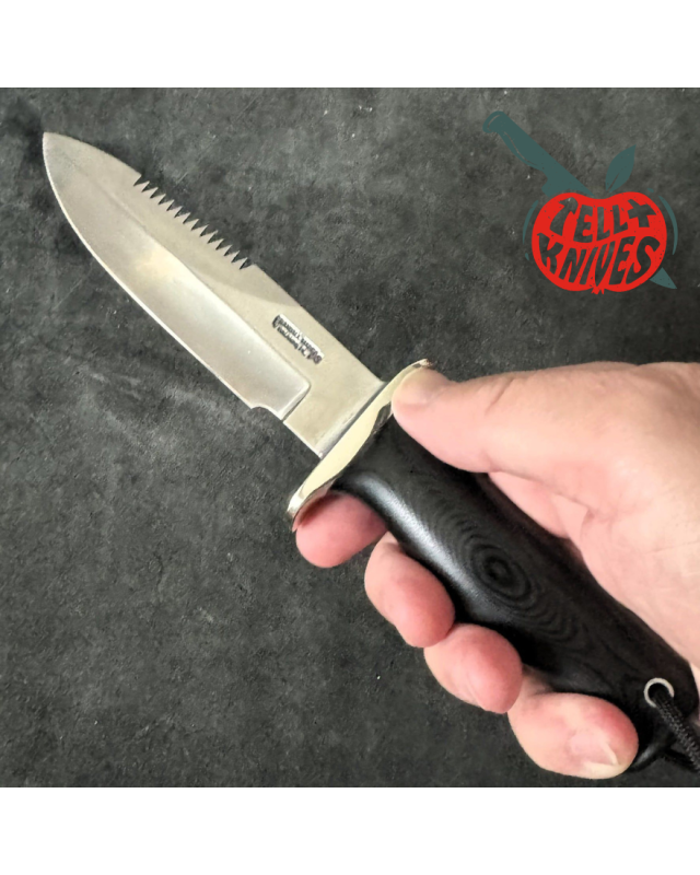 Randall Made Knives Model Combat Companion CC FT forged stainless steel black micarta handle black leather sheath with s