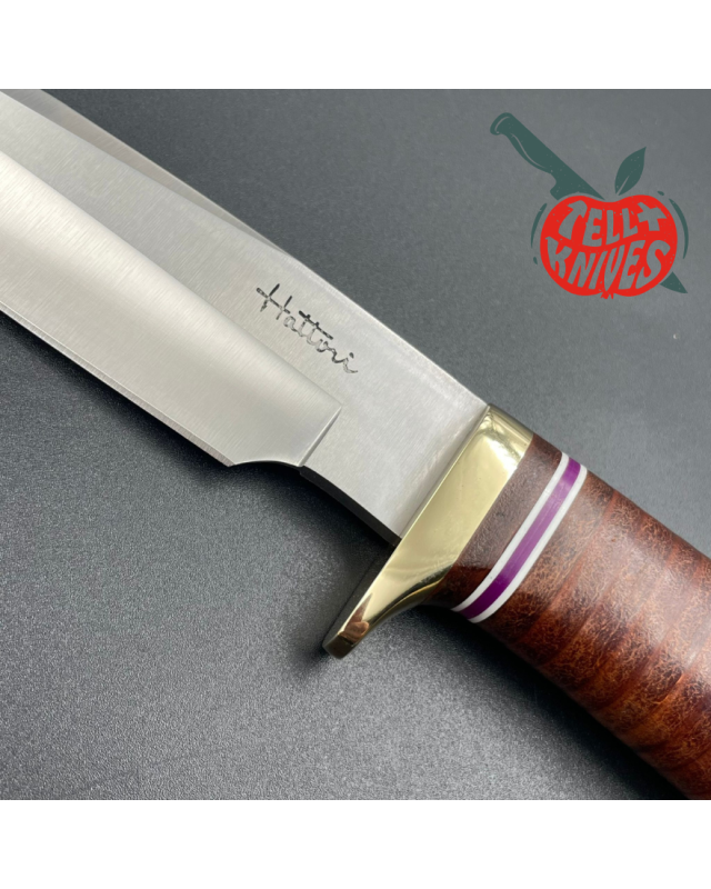 Hattori fixed blade HA6 All Purpose Hunter AUS-6 stainless steel brass guard stacked leather handle black leather sheath