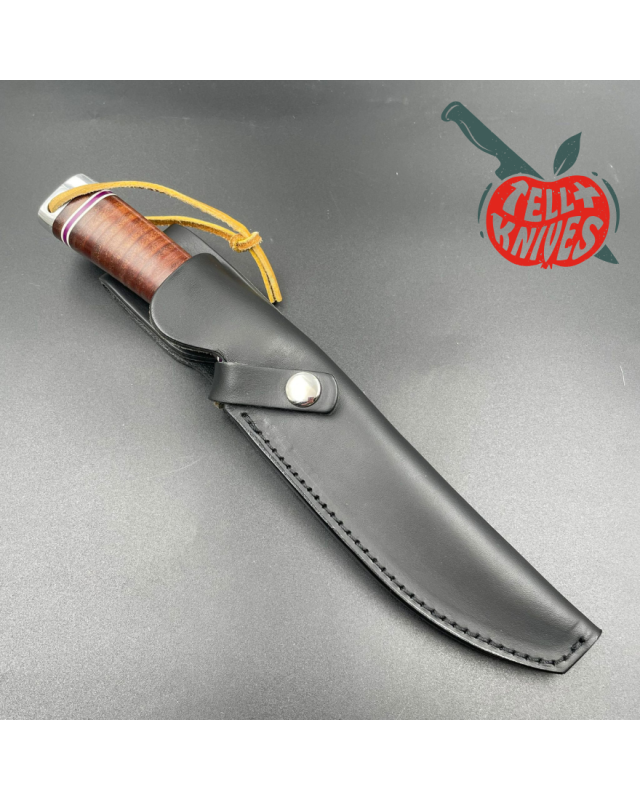 Hattori fixed blade HA6 All Purpose Hunter AUS-6 stainless steel brass guard stacked leather handle black leather sheath