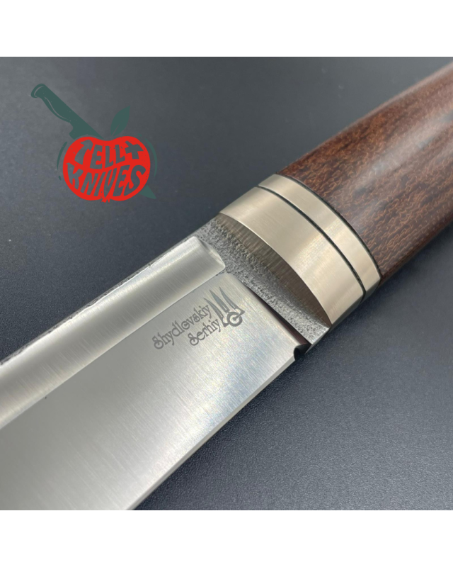 Sergey Shidlovskiy Custom Knives Model Blood Tanto forged Bohler N690 stainless steel silver nickel guard canva micarta