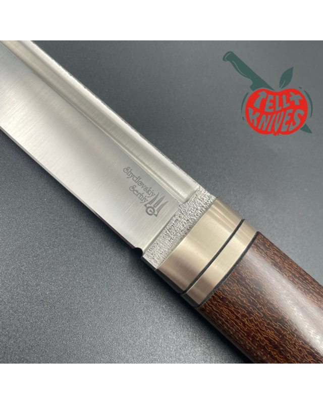 Sergey Shidlovskiy Custom Knives Model Blood Tanto forged Bohler N690 stainless steel silver nickel guard canva micarta
