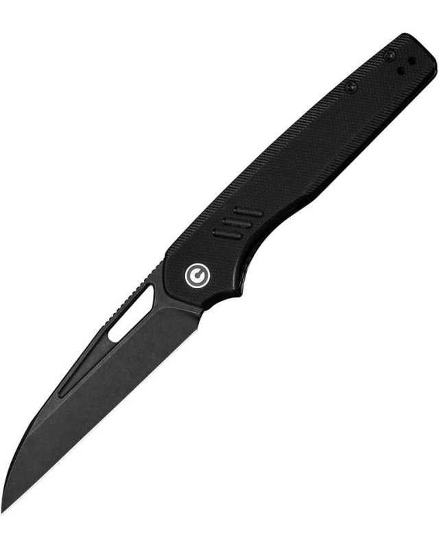 Civivi Guile 14C28N steel blackwash finish wharncliffe blade Black G10 handle front flipper